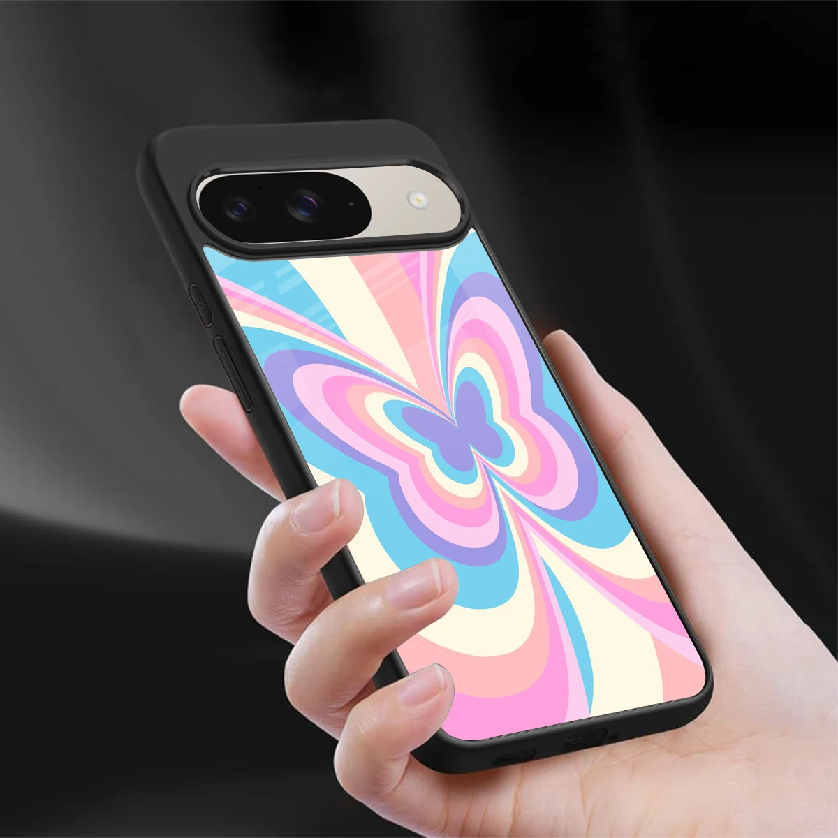 Y2K Vibrant Butterfly sleek google pixel 9 cover with tempered glass back and TPU edges