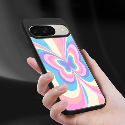 Y2K Vibrant Butterfly sleek google pixel 9 cover with tempered glass back and TPU edges