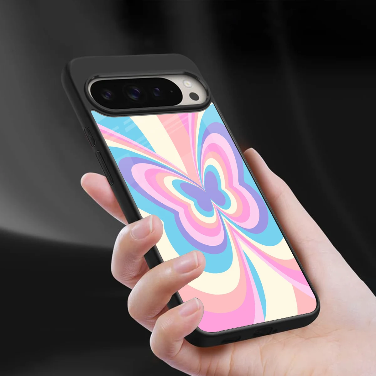 Y2K Vibrant Butterfly sleek google pixel 9 pro cover with tempered glass back and TPU edges
