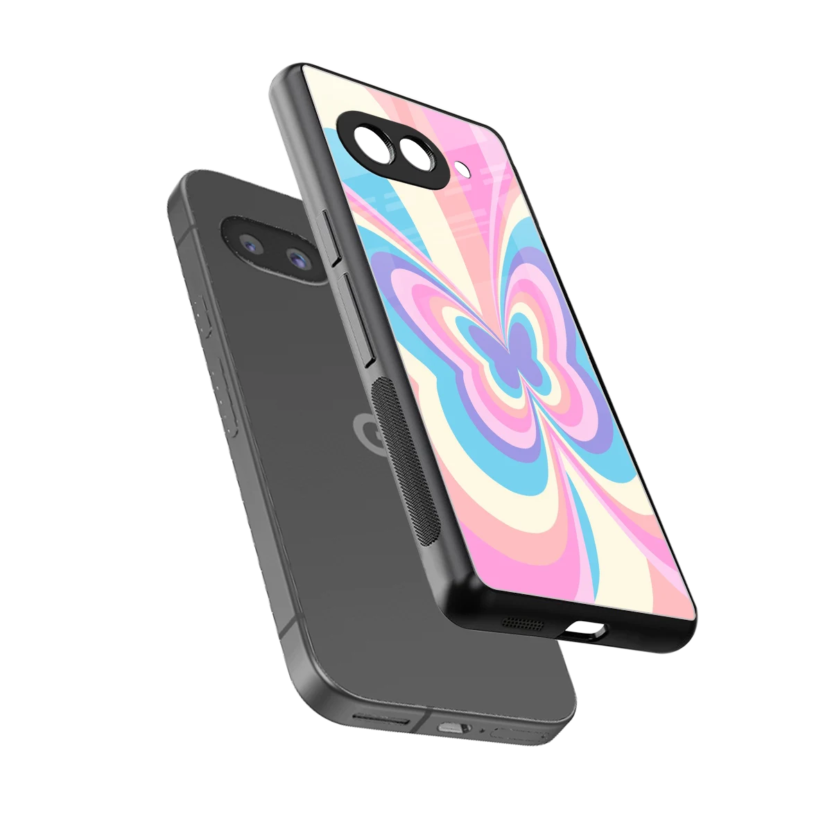 Y2K Vibrant Butterfly sleek google pixel 9a cover with tempered glass back and TPU edges