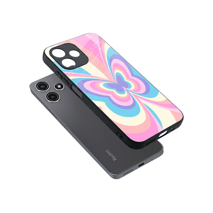 Y2K Vibrant Butterfly sleek redmi 12 5g cover with tempered glass back and TPU edges