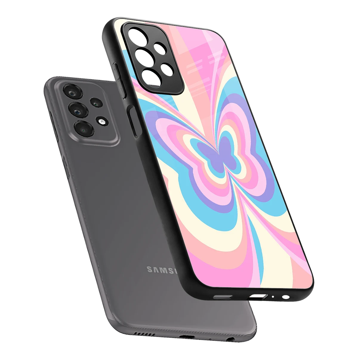Y2K Vibrant Butterfly sleek samsung galaxy a23 cover with tempered glass back and TPU edges