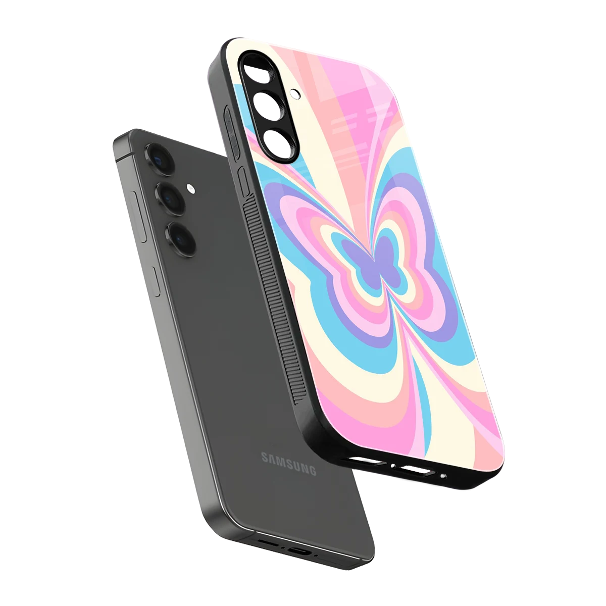 Y2K Vibrant Butterfly sleek samsung galaxy a55 5g cover with tempered glass back and TPU edges