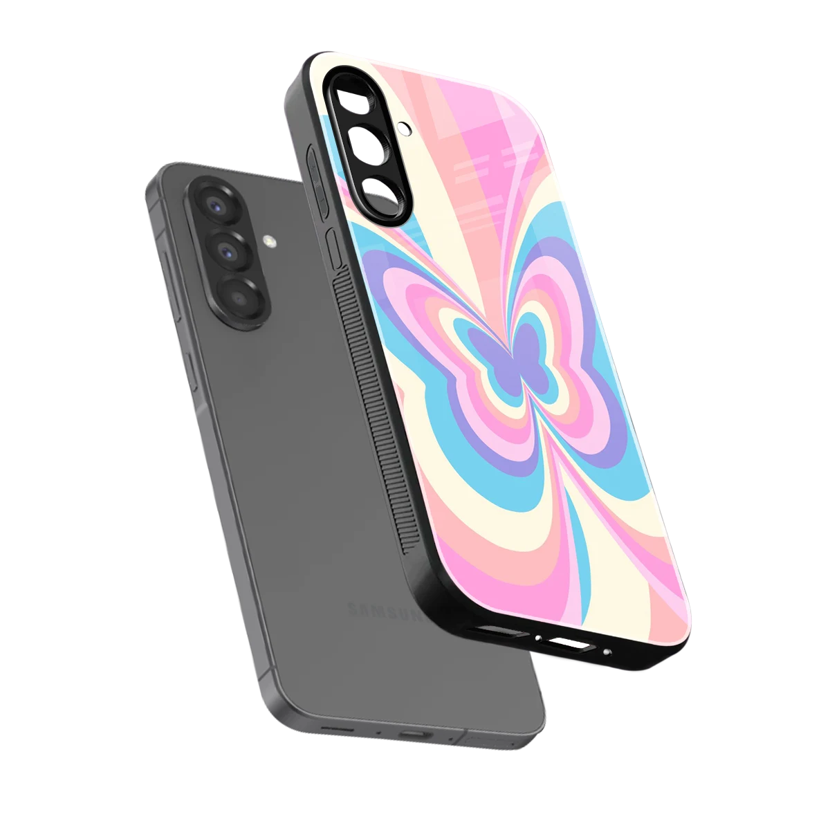 Y2K Vibrant Butterfly sleek samsung galaxy a37 5g cover with tempered glass back and TPU edges