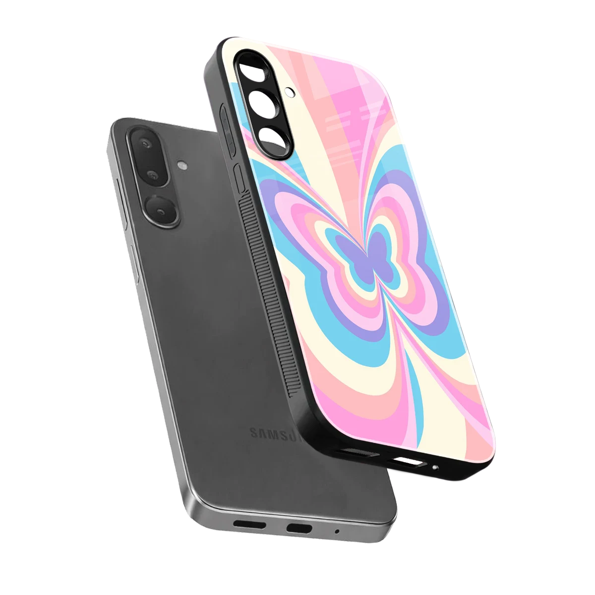 Y2K Vibrant Butterfly sleek samsung galaxy m56 5g cover with tempered glass back and TPU edges
