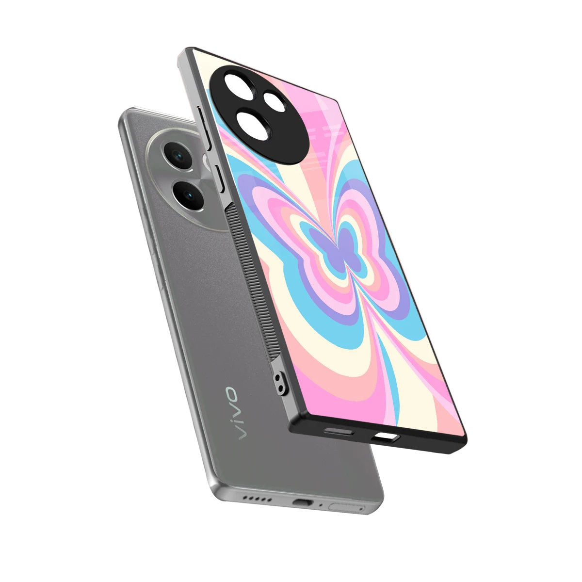 Y2K Vibrant Butterfly sleek vivo v30e cover with tempered glass back and TPU edges