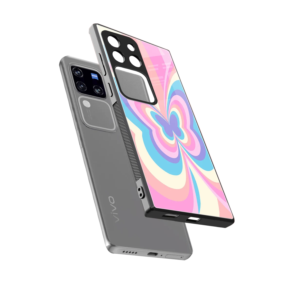 Y2K Vibrant Butterfly sleekvivo v30 pro cover with tempered glass back and TPU edges