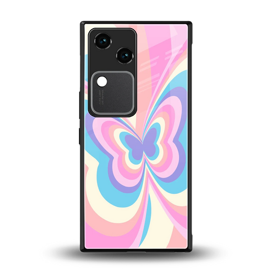 Y2K Vibrant Butterfly back phone cover | glass case for vivo v30