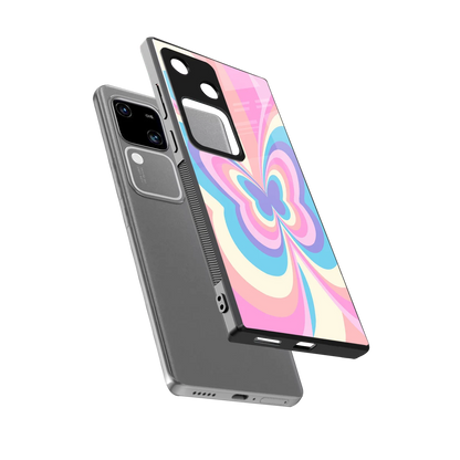 Y2K Vibrant Butterfly sleek vivo v30 cover with tempered glass back and TPU edges