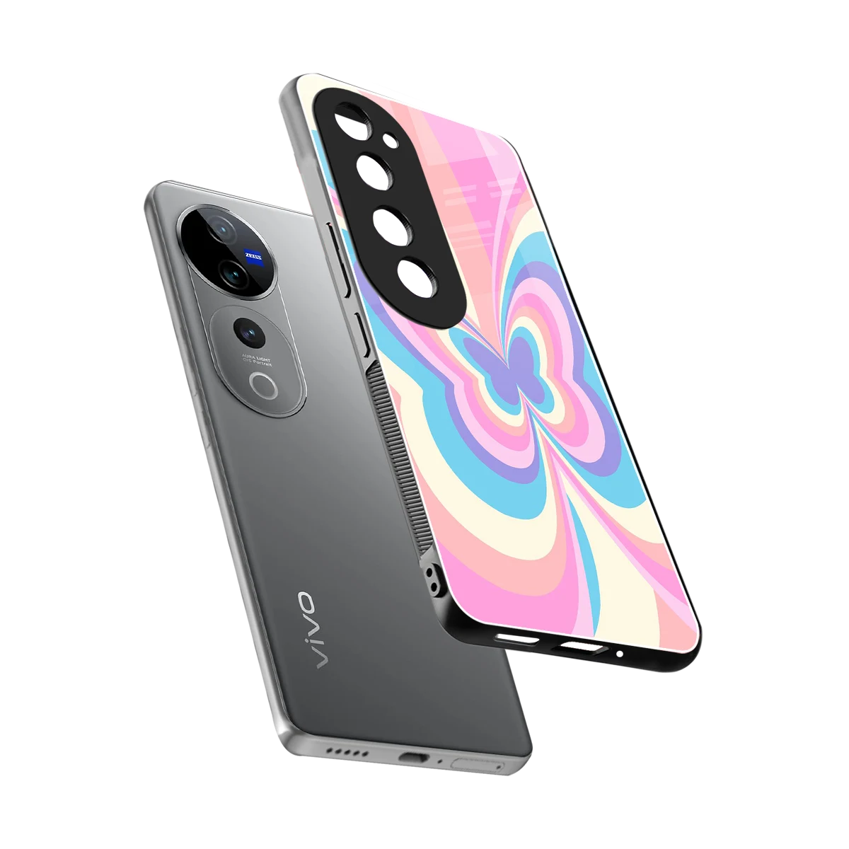 Y2K Vibrant Butterfly sleek vivo v40 pro cover with tempered glass back and TPU edges