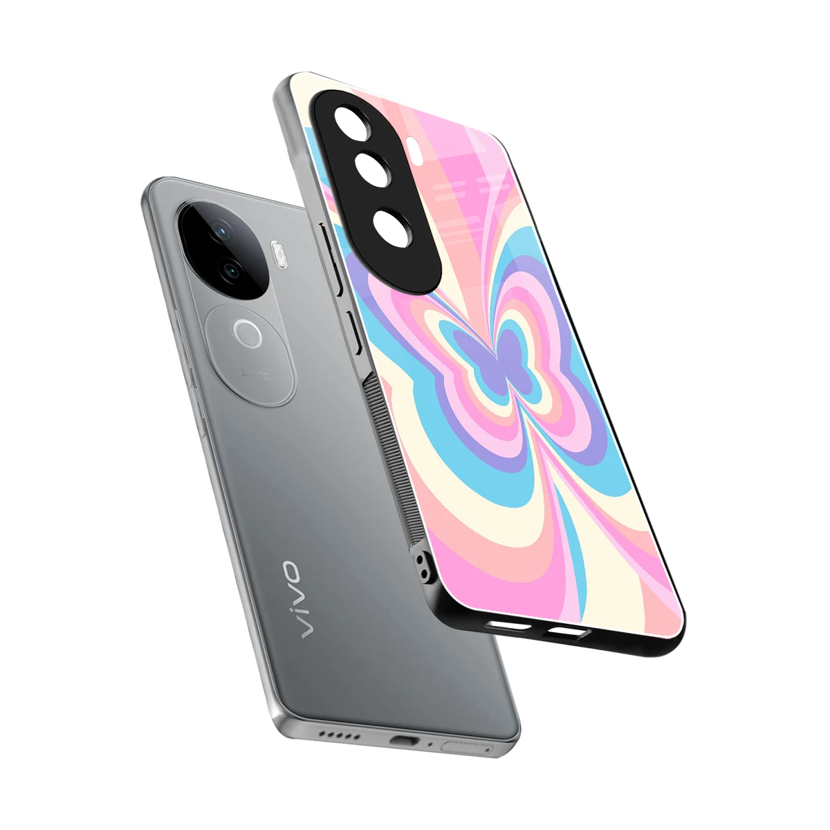 Y2K Vibrant Butterfly sleek vivo v40e cover with tempered glass back and TPU edges