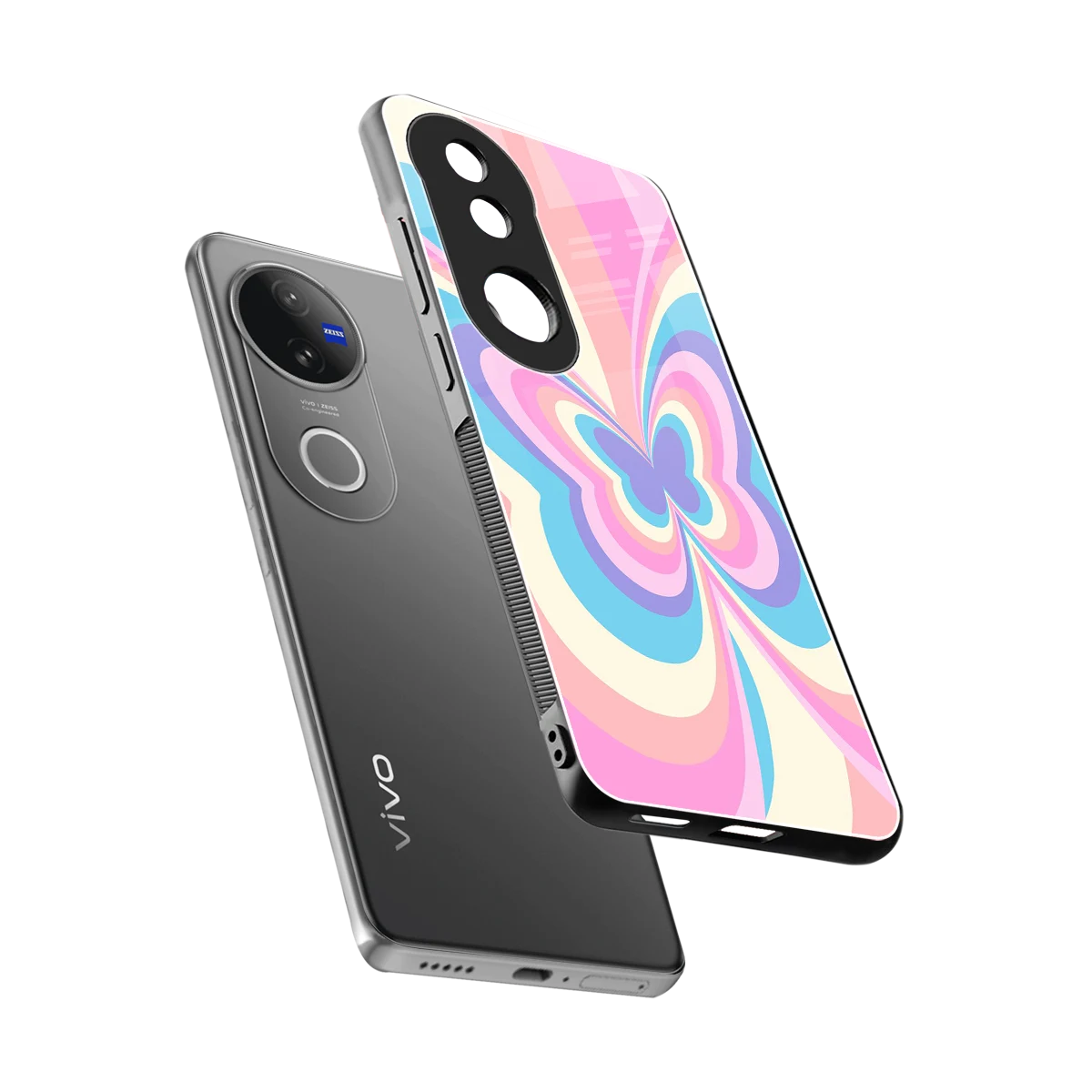 Y2K Vibrant Butterfly sleek vivo v50 cover with tempered glass back and TPU edges