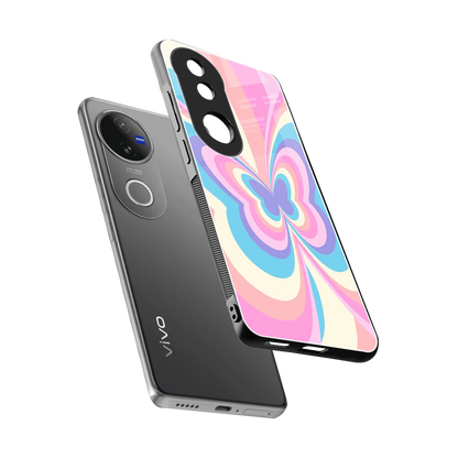 Y2K Vibrant Butterfly sleek vivo v50 cover with tempered glass back and TPU edges