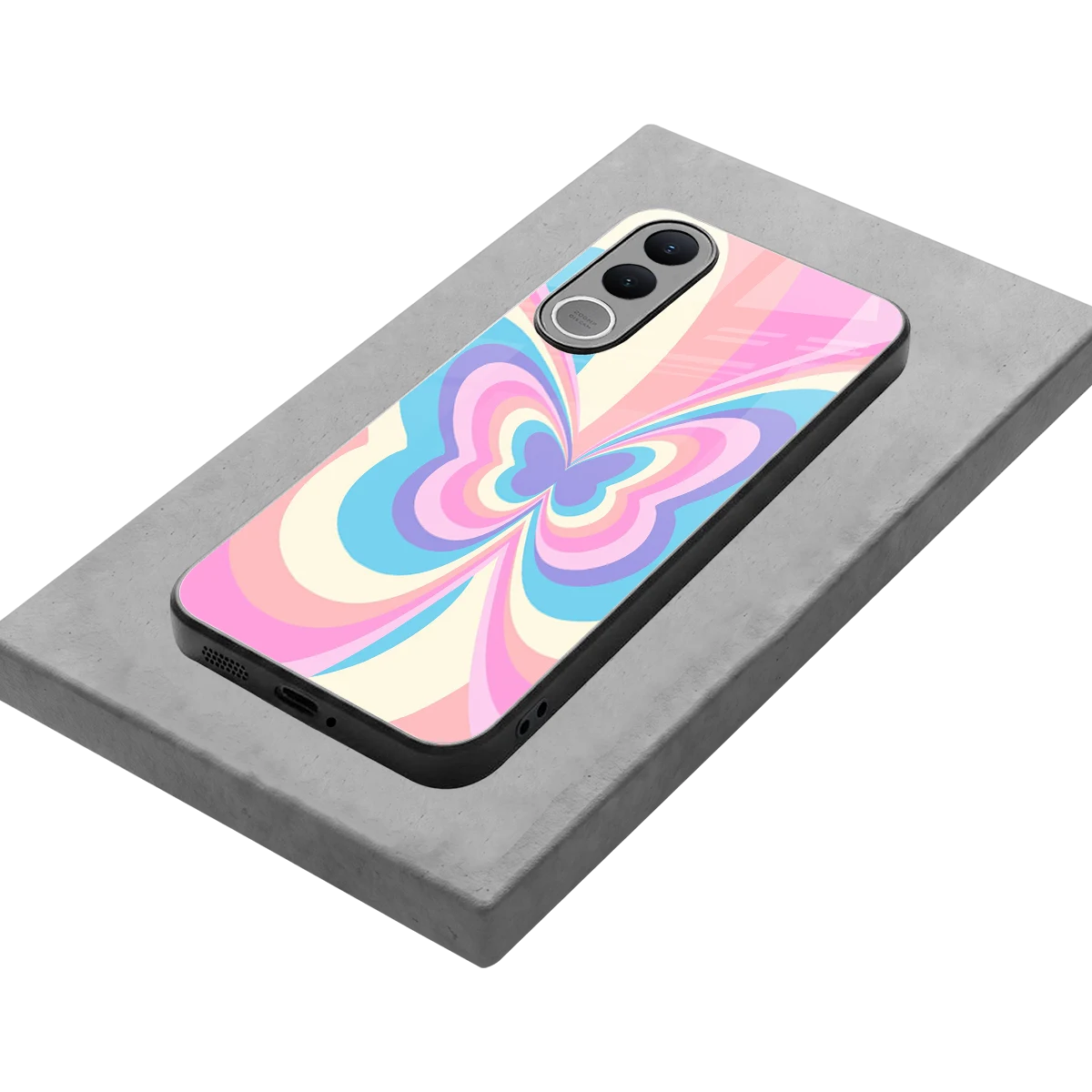 Y2K Vibrant Butterfly stylish phone case for vivo v70 fe | glossy glass and slim fit