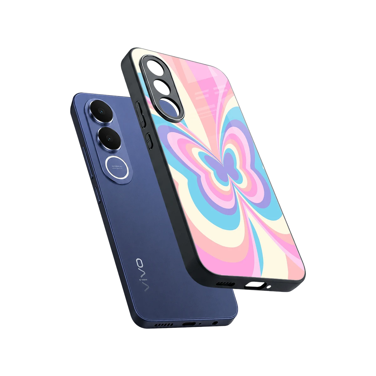 Y2K Vibrant Butterfly sleek vivo v70 fe cover with tempered glass back and TPU edges