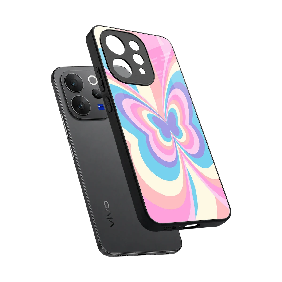Y2K Vibrant Butterfly sleek vivo v70 cover with tempered glass back and TPU edges