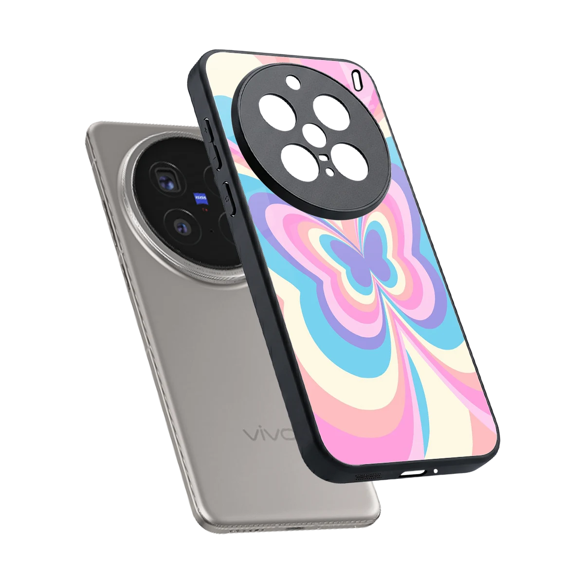 Y2K Vibrant Butterfly sleek vivo x200 pro cover with tempered glass back and TPU edges