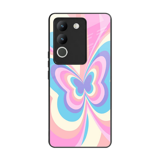 Y2K Vibrant Butterfly back phone cover | glass case for vivo y200 5g