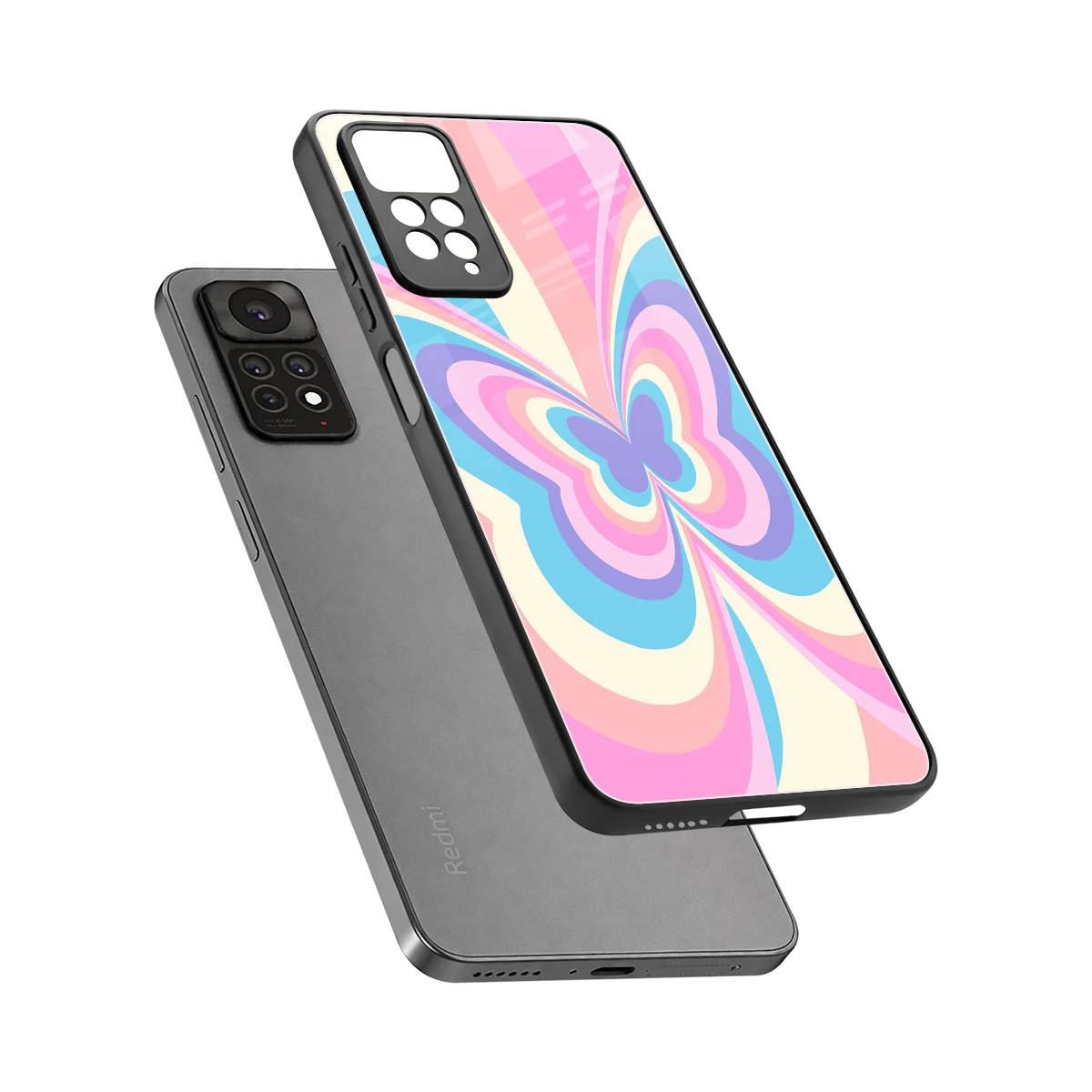 Y2K Vibrant Butterfly sleek redmi note 11 pro cover with tempered glass back and TPU edges