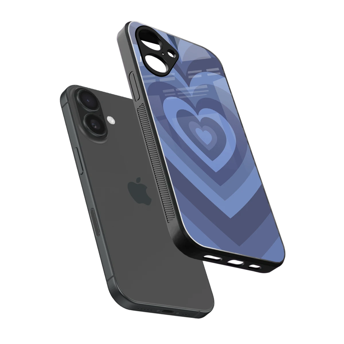 Y2K Yankees Blue Hearts sleek iPhone 16 cover with tempered glass back and TPU edges
