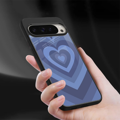 Y2K Yankees Blue Hearts sleek google pixel 9 pro cover with tempered glass back and TPU edges