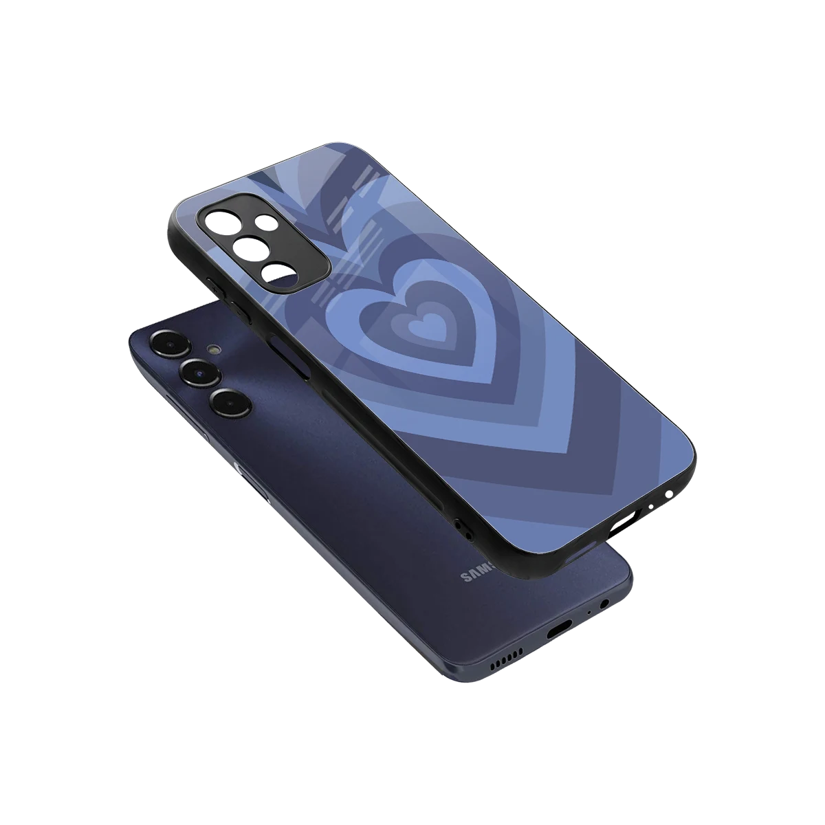 Y2K Yankees Blue Hearts sleek samsung galaxy m14 5g cover with tempered glass back and TPU edges