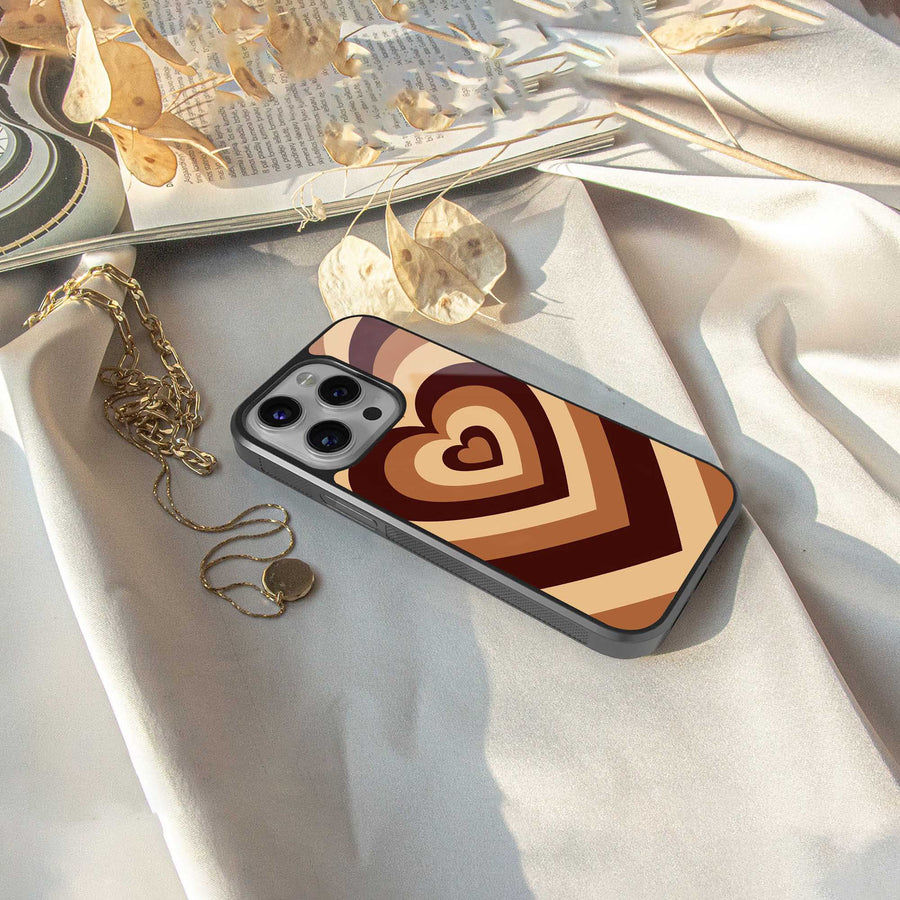 Y2K Brown Hearts Phone Case for Iphone 15 Pro | Glass Case