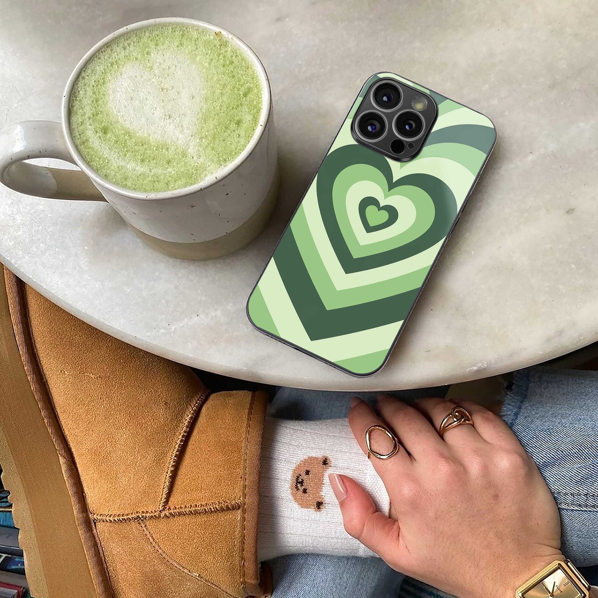 Y2K Green Hearts luxury glass phone case for iPhone 16 | scratch and drop resistant
