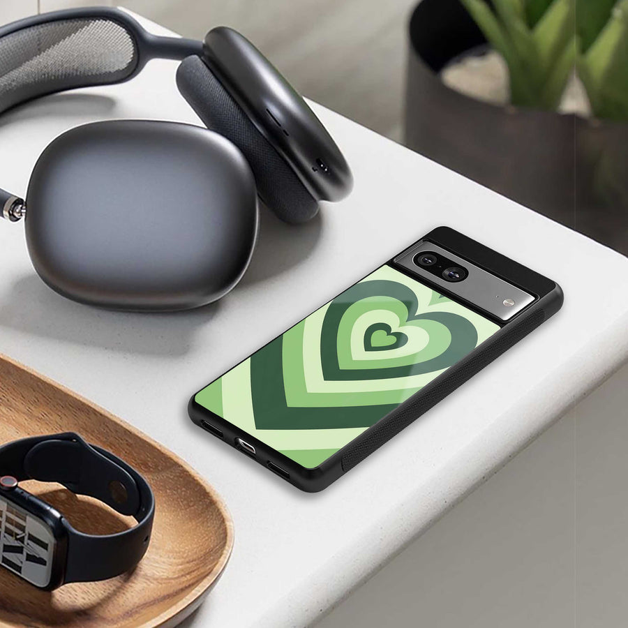 Y2K Green Hearts Phone Case for Iphone 13 Pro | Glass Case