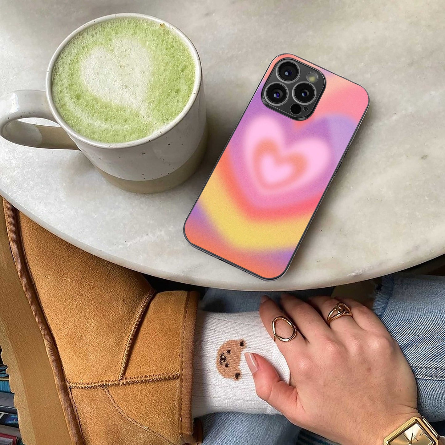 Y2K Rainbow Hearts Phone Case for Iphone 16 | Glass Case