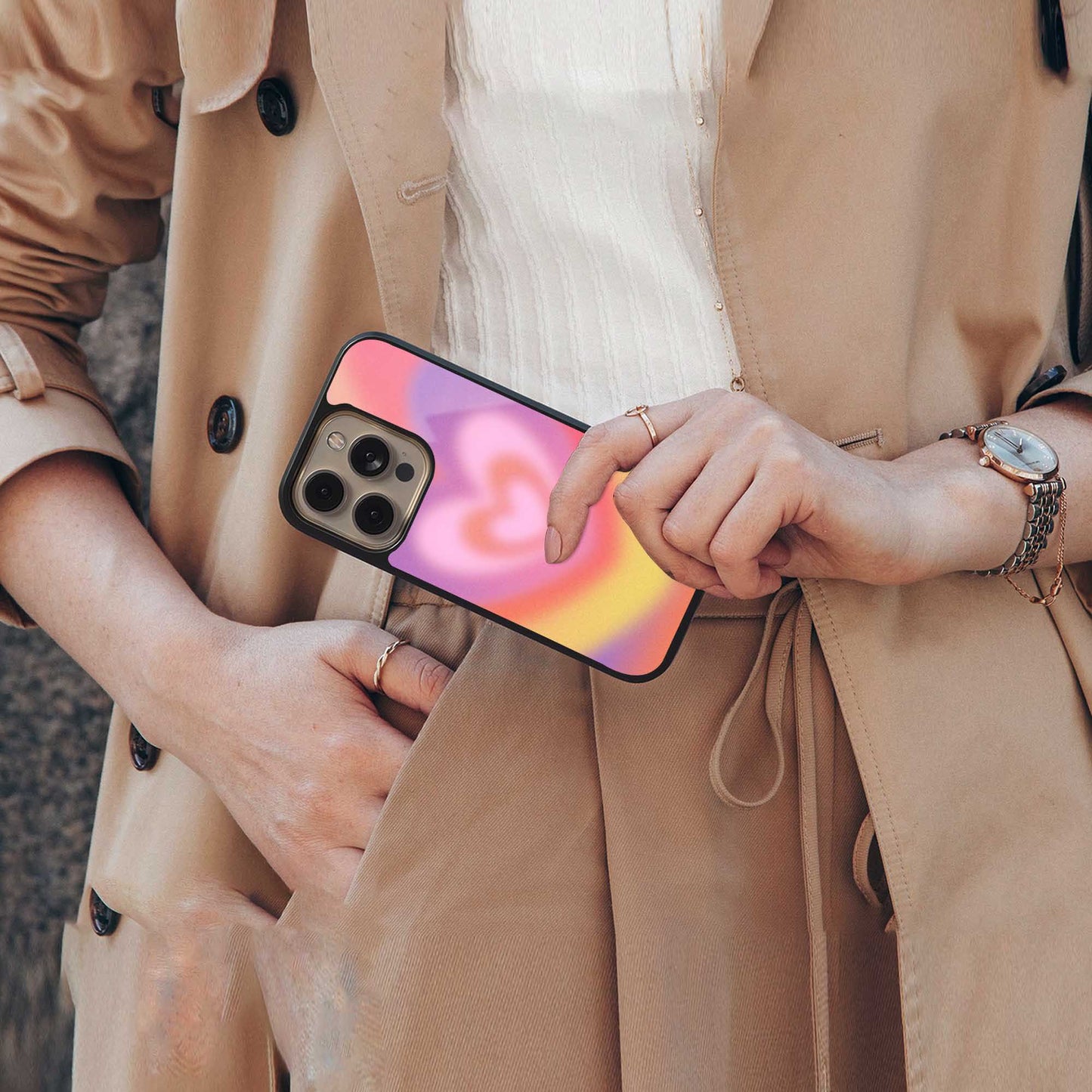 Y2K Rainbow Hearts Phone Case for Iphone 16 | Glass Case