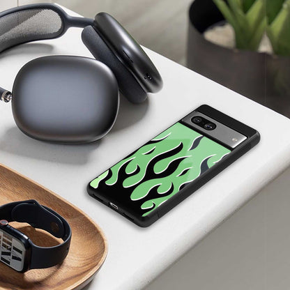 Y2K Retro Green Flames Phone Case for Iphone 16 | Glass Case
