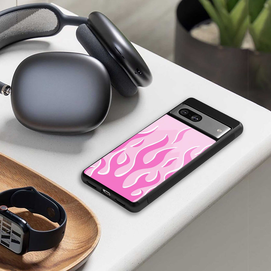Y2K Retro Pink Flames Phone Case for Iphone 15 | Glass Case