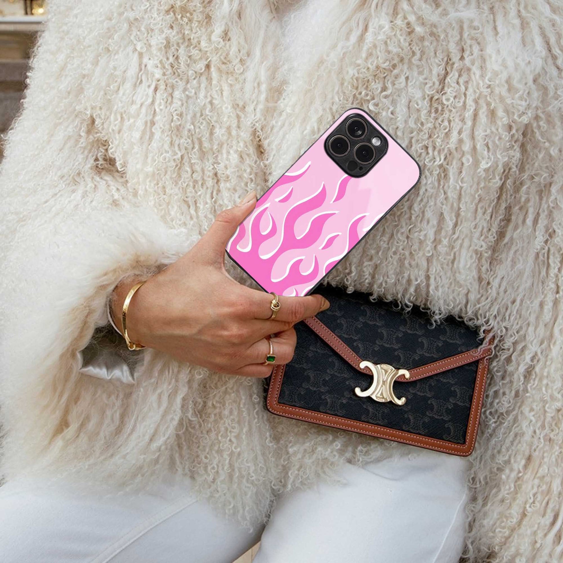 Y2K Retro Pink Flames TPU glass hybrid case for iPhone 16 | premium mobile back cover