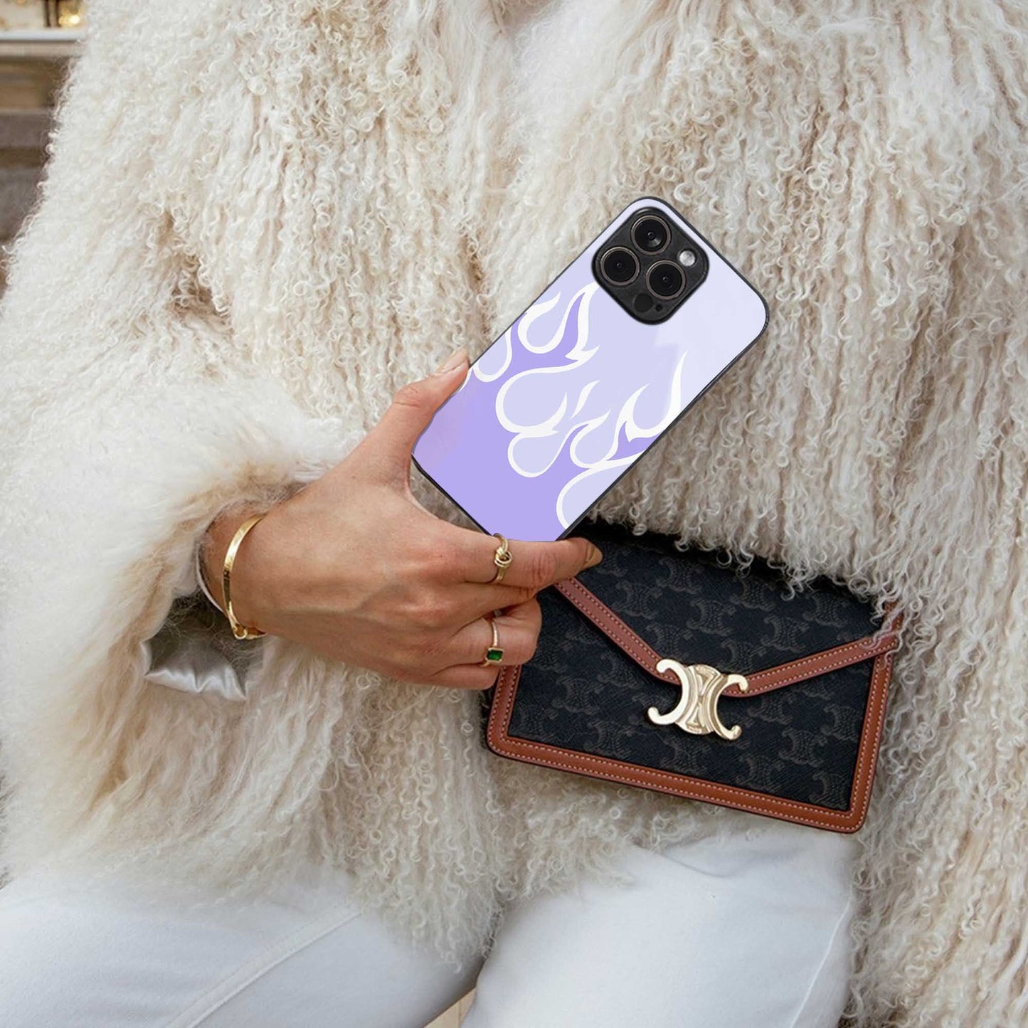 Y2K Retro Purple Flames Phone Case for Iphone 16 | Glass Case