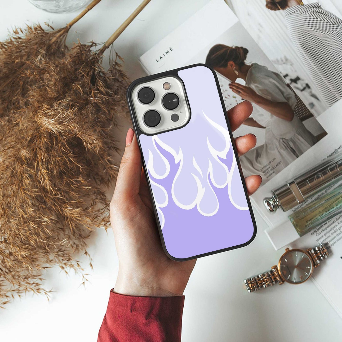 Y2K Retro Purple Flames Phone Case for Iphone 16 | Glass Case