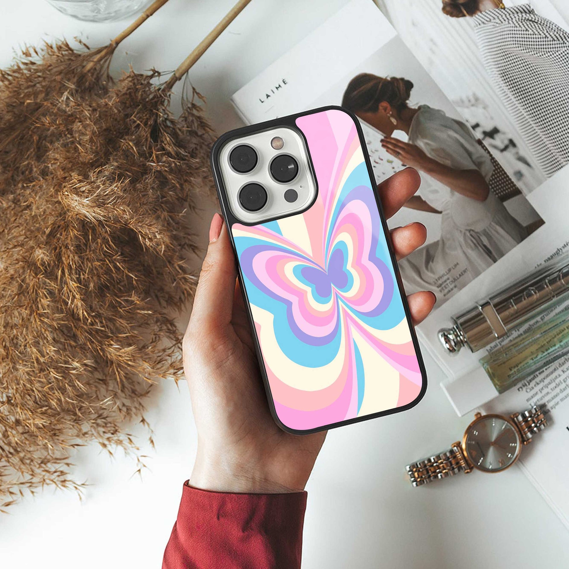 Y2K Vibrant Butterfly TPU glass hybrid case for iPhone 16 | premium mobile back cover